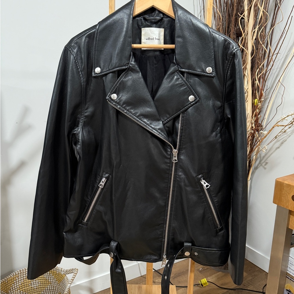 Wilfred Black Faux Leather Biker style  Jacket